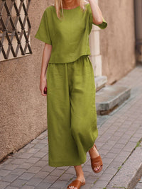 Casual Loose Solid Color Shirt Trousers Two-piece Suit