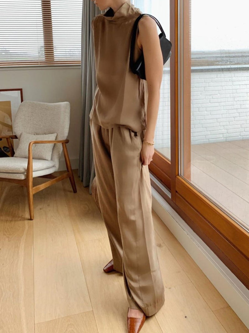 Elegant Sleeveless Pure Color Women's Suit