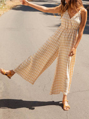 V Neck Lace-Up Wide Leg Jumpsuit