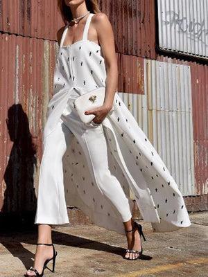 Casual Loose Printed Sleeveless Two-piece Suit