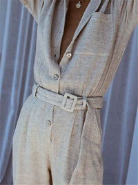 Fashion Solid Color Fold Over Collar Jumpsuits