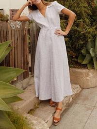 V Neck Lace-Up Linen Jumpsuit