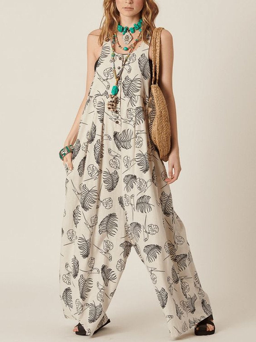 Women's Fashion Printed Loose Jumpsuit