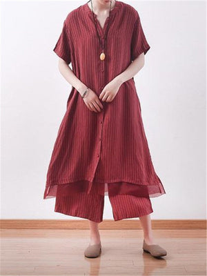 Fashion Stripe Mesh Stitching Loose Suits