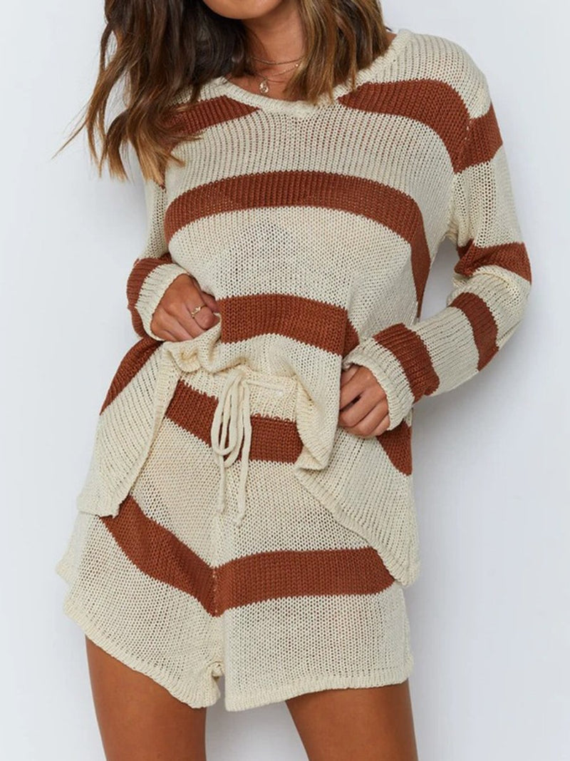 Striped Knitting Loose Casual Two Piece Set