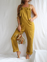 Linen Overalls Casual Jumpsuit with Pocket