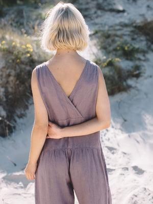 Solid Color Linen Jumpsuit with Pockets