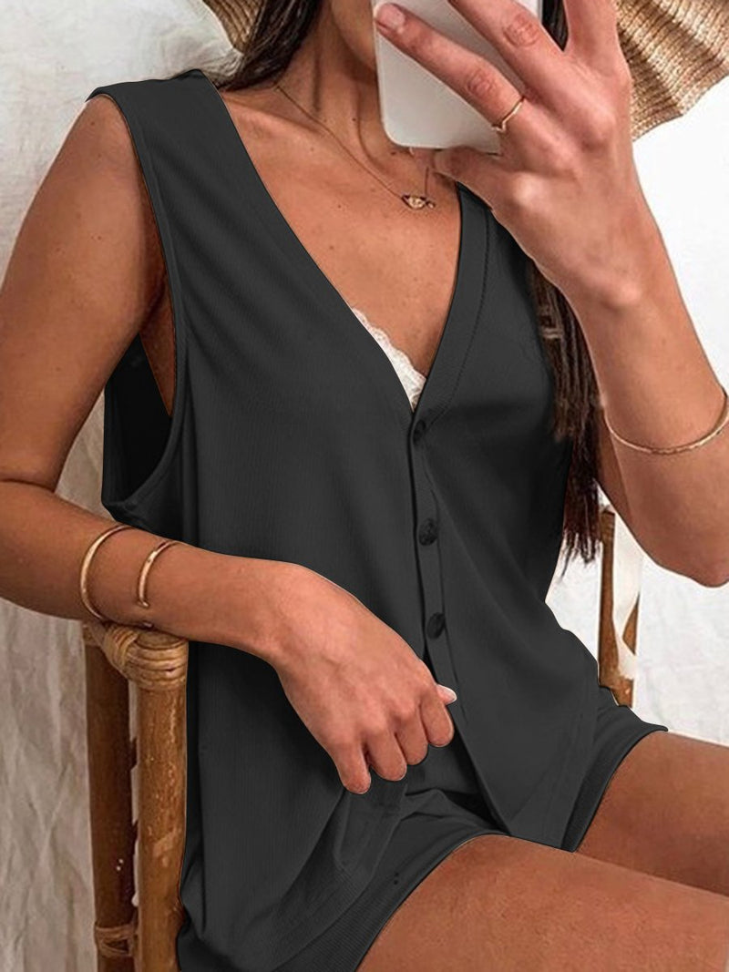 Casual Loose Solid Color V-neck Sleeveless Suit