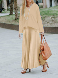 Simple Casual Loose Long Sleeve Top Skirt Knitted Suit