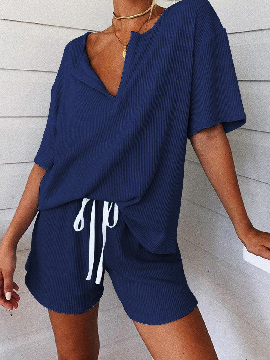 Casual Loose V-neck Short Sleeve Suit