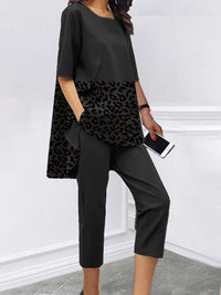 Loose Short Sleeve Casual Leopard Print Two-piece Suit