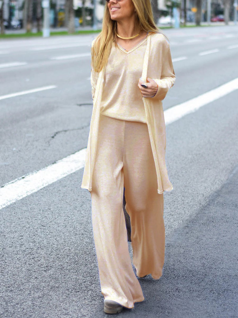 Simple Casual Comfortable Soft Top Trousers Three-Piece Suit