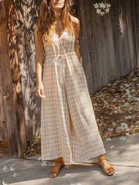 V Neck Lace-Up Wide Leg Jumpsuit