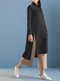 Long-Sleeved Long Loose Shirt With Loose Trousers Women'S Suit