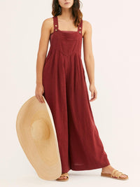 Women's Fashion Solid Color Loose Strap Jumpsuit