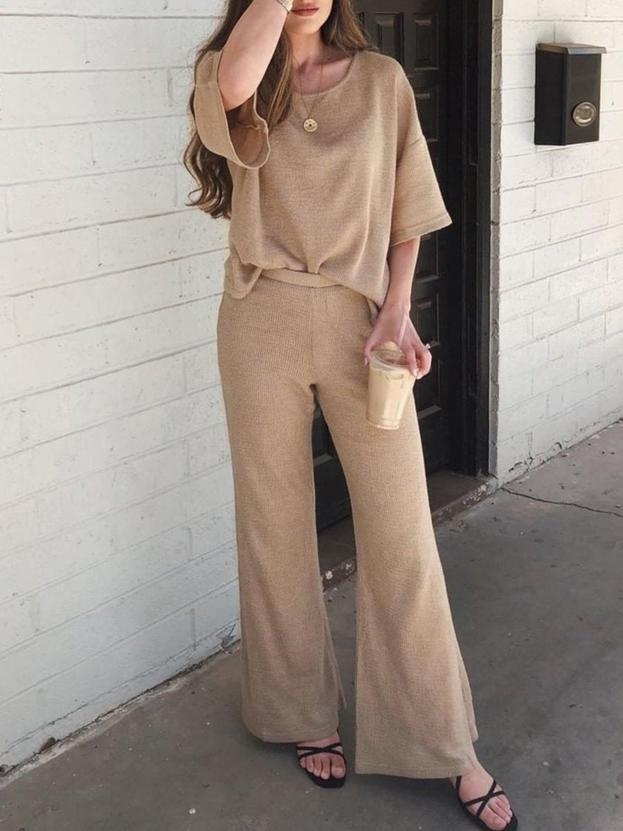 Casual Loose Solid Color Round Neck Two-piece Suit