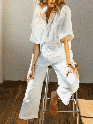 Simple Casual Loose Short Sleeve Pants Soft Linen Set