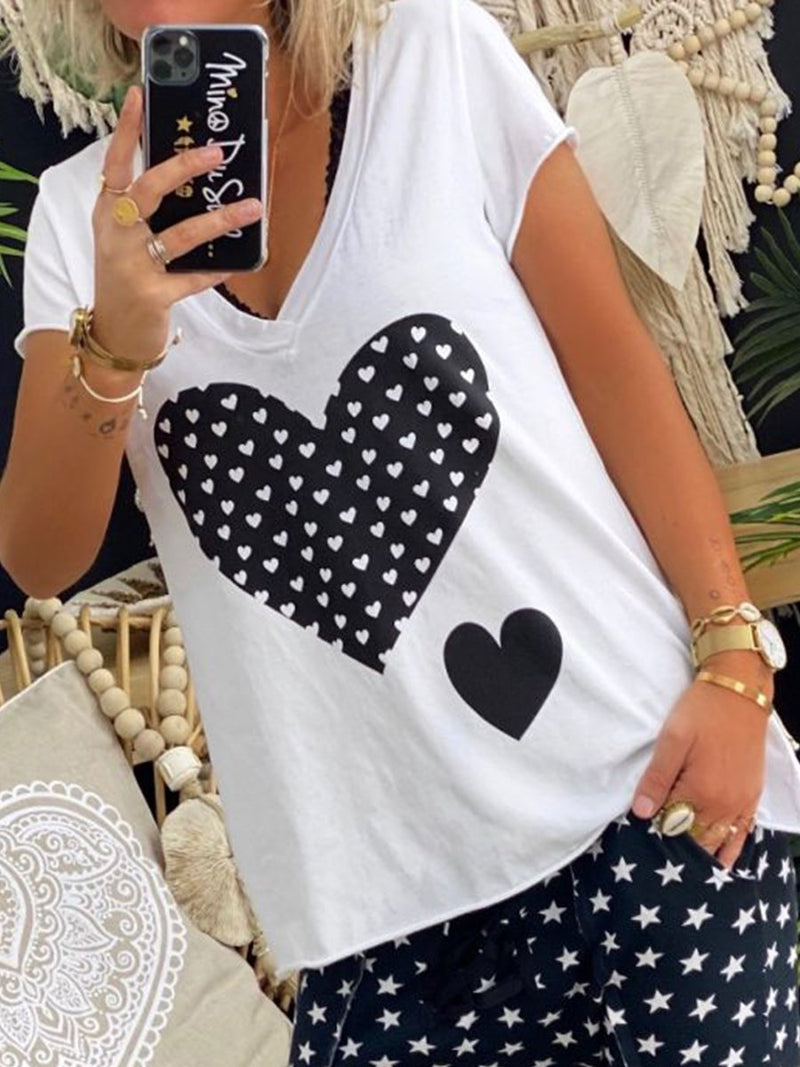 Heart-Shaped Print Sweat Women's Tops