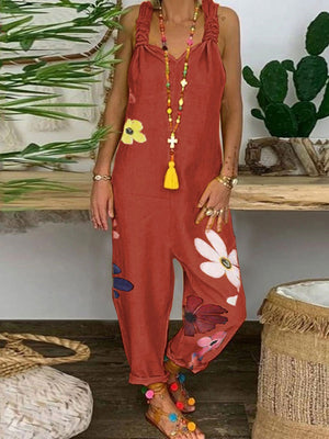 Bohemian Casual Loose Floral Jumpsuit