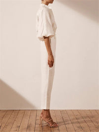 Elegant Solid Color Pocket Collar Jumpsuits