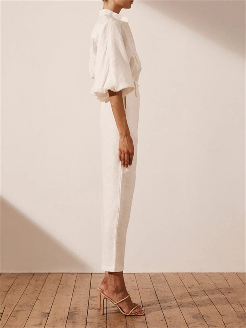 Elegant Solid Color Pocket Collar Jumpsuits