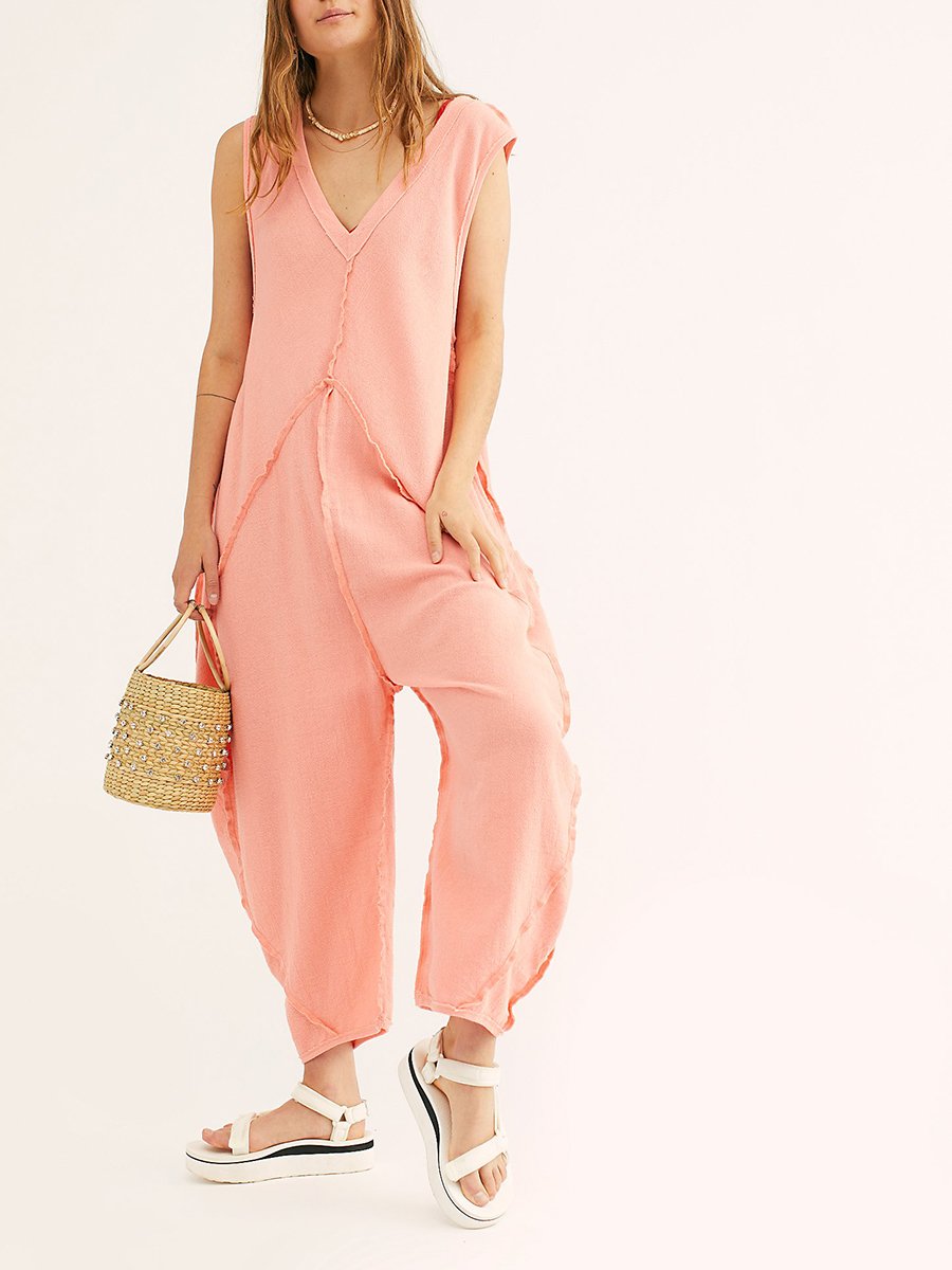 Women Casual V-neck Sleeveless Overalls Jumpsuit