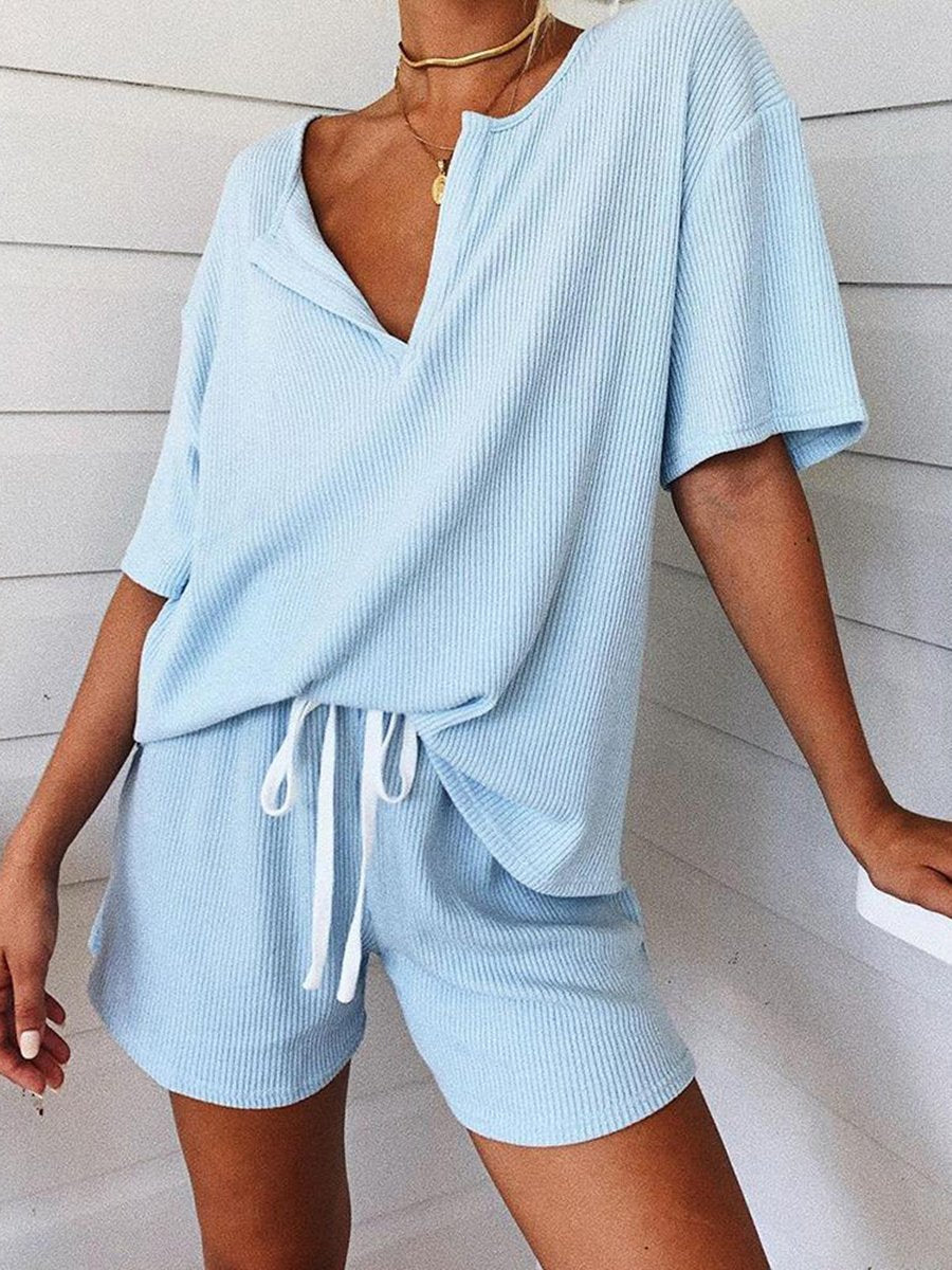 Casual Loose V-neck Short Sleeve Suit