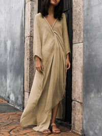 Bat Sleeve Deep V-Neck Straped Loose Smocks Dress