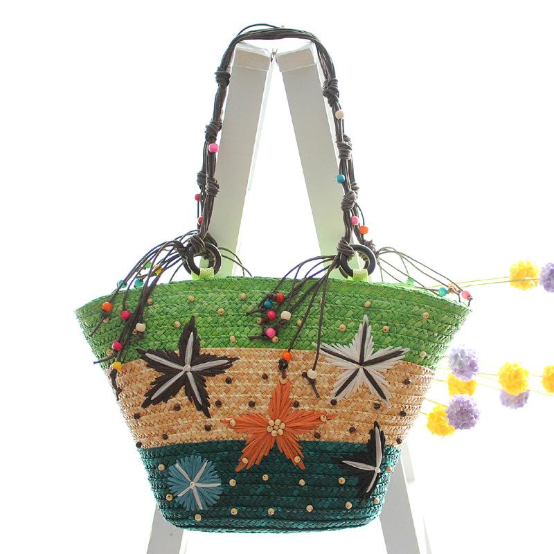 Embroidered Starfish Straw Bead Weave Women's Bag