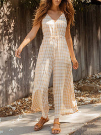 V Neck Lace-Up Wide Leg Jumpsuit