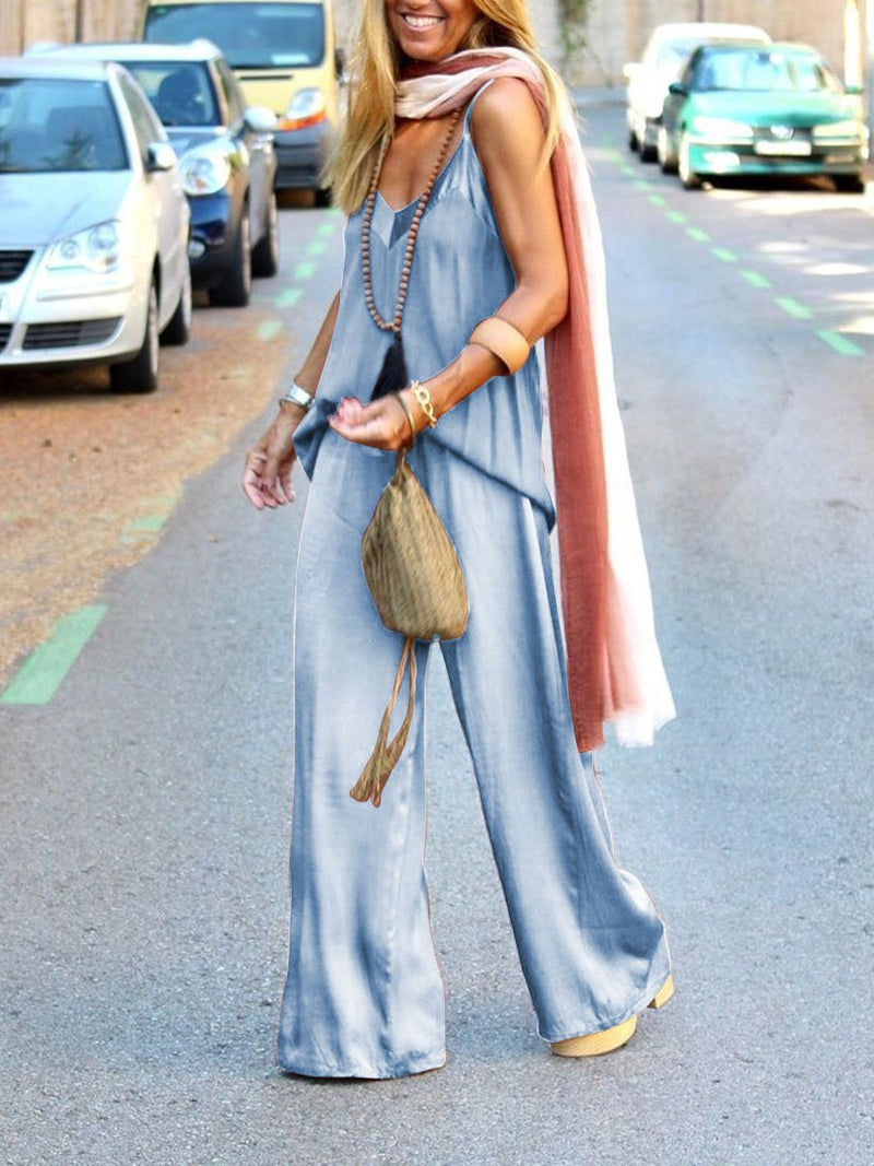 Simple Casual Loose Sling Top Pants Set