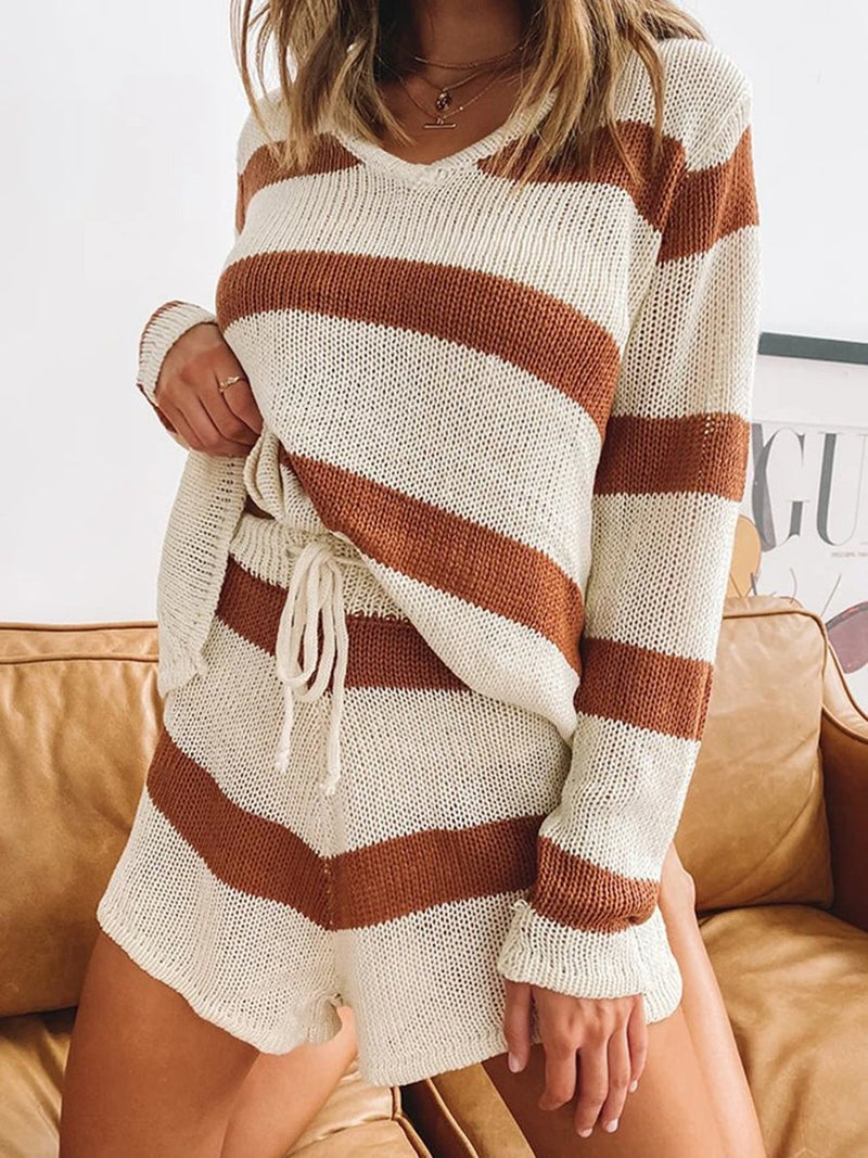 Striped Knitting Loose Casual Two Piece Set