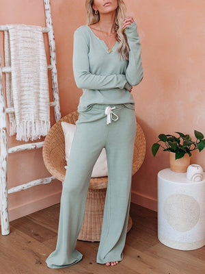 Casual Loose Fashion Comfortable Soft Long Sleeve Top Pants Knitted Suit