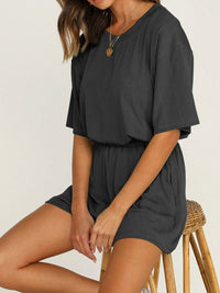 Casual Loose Solid Color Round Neck Short Sleeve Two-piece Suit