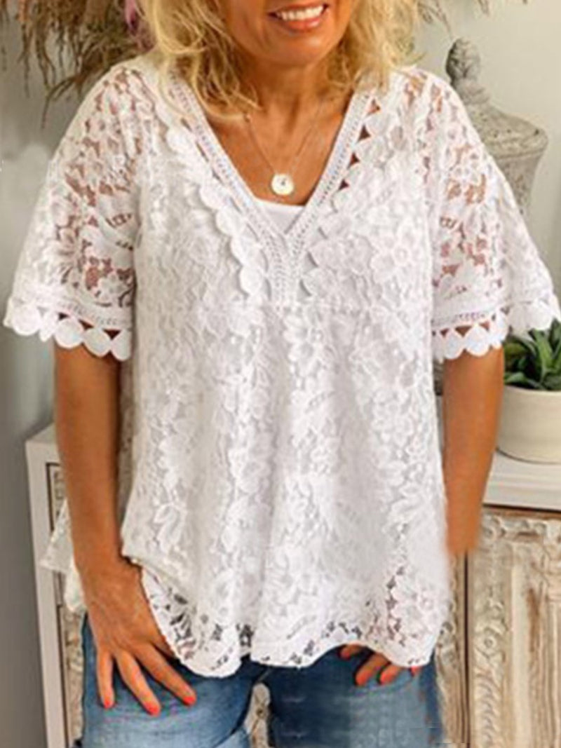 Loose Open Lace Shirt Women's Tops