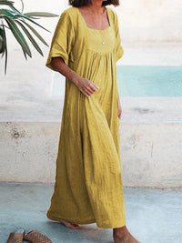 Women's Solid Color U-Neck Casual Loose Long Dress