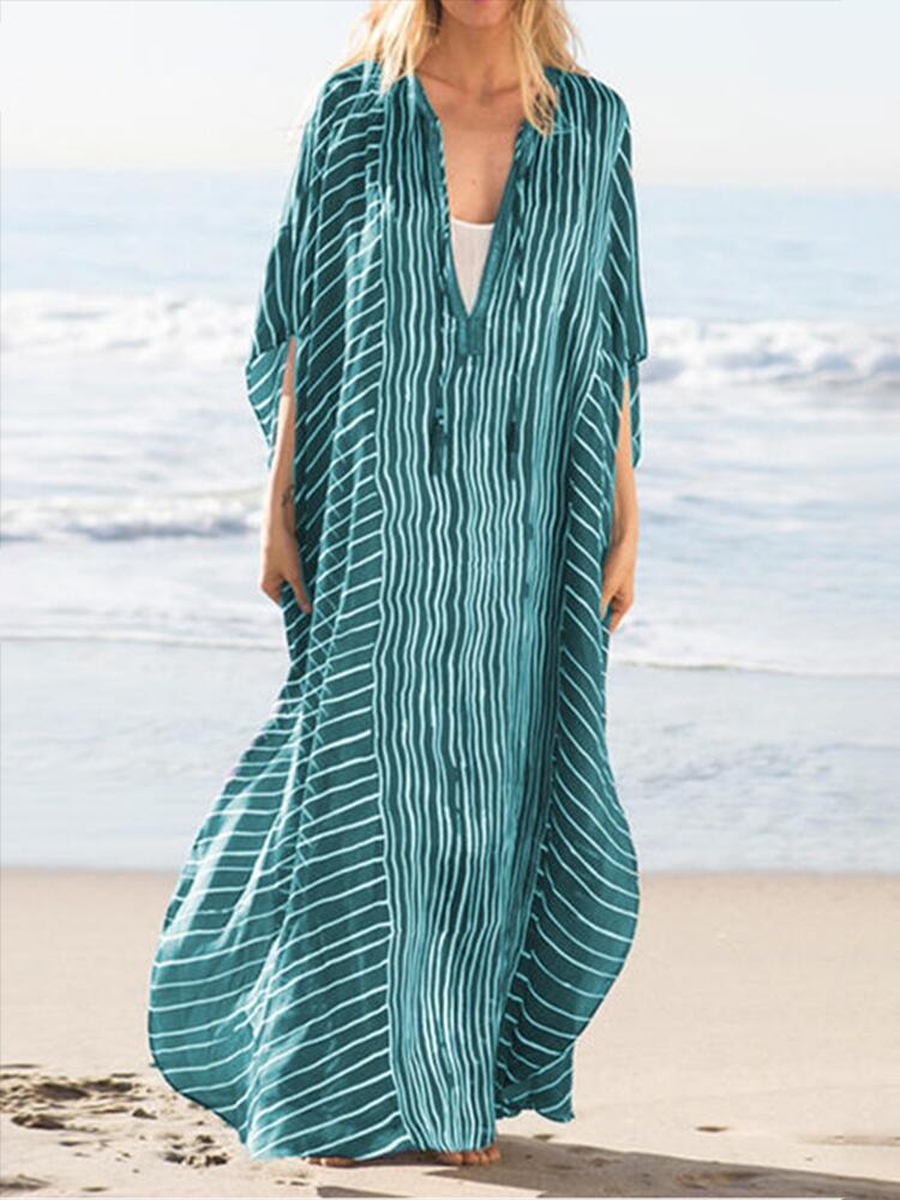 Women's Fashion Loose Striped Beach Maxi Dress