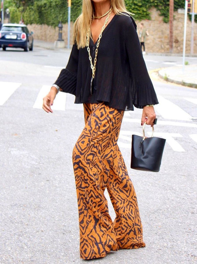 Fashion V Neck Loose Top Pants Suit