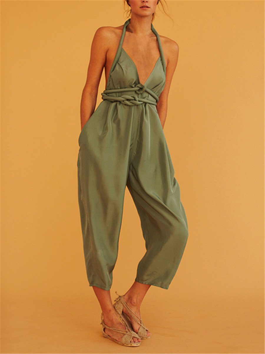 Sexy Fashion Solid Color Halter Jumpsuits