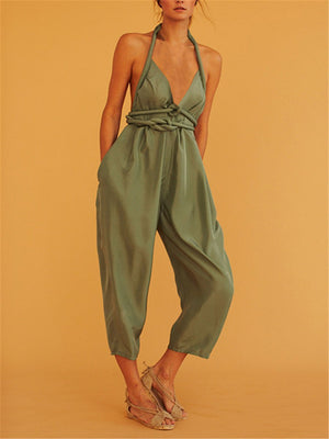 Sexy Fashion Solid Color Halter Jumpsuits