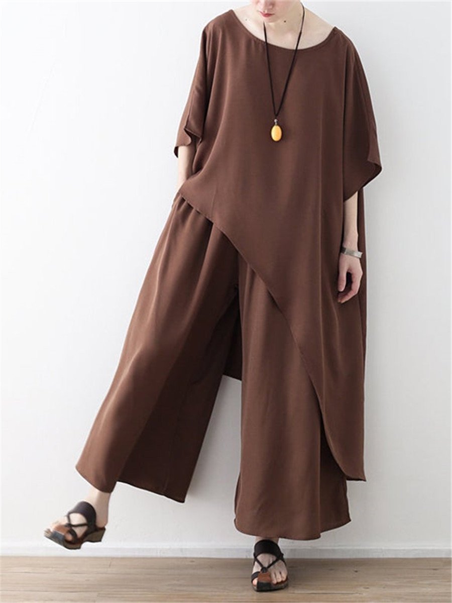 Fashion Casual Solid Color Round Neck Irregular Suits