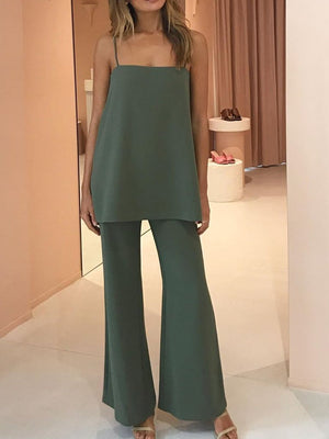 Casual Loose Solid Color Sling Two-piece Suit