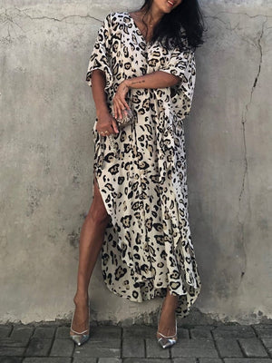 Women's Casual Loose Leopard Print Maxi Dress