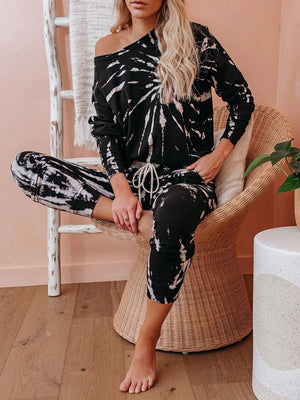 Casual Loose Fashion Comfortable Soft Long Sleeve Top Pants Tie-Dye Suit