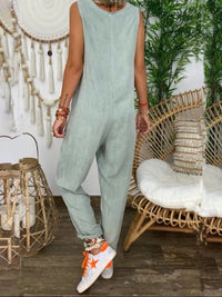 Casual Wild Pure Color Round Neck Sleeveless Jumpsuit