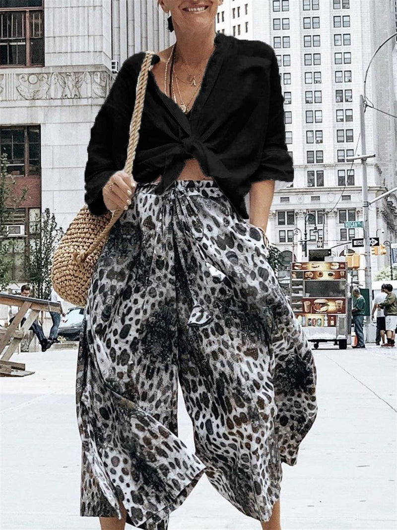 Fashionable Retro Casual Loose Shirt Tops Leopard Print Suit