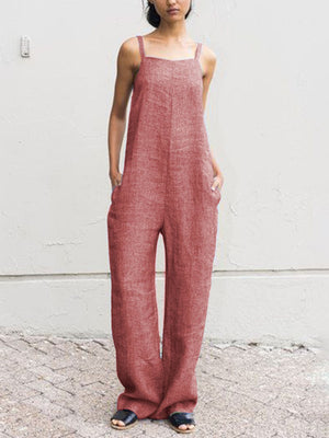 Simple Solid Color Slip Jumpsuit for Women