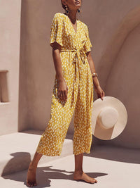 V-Neck Belt Polka Dot Printed Jumpsuit