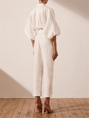 Elegant Solid Color Pocket Collar Jumpsuits