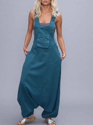 Baggy Wide Leg Overalls Cotton Dungarees Romper Boho Jumpsuit